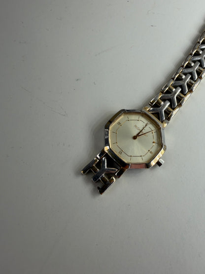 Vintage Yves Saint Laurent Octagonal Bracelet Watch Gold Silver