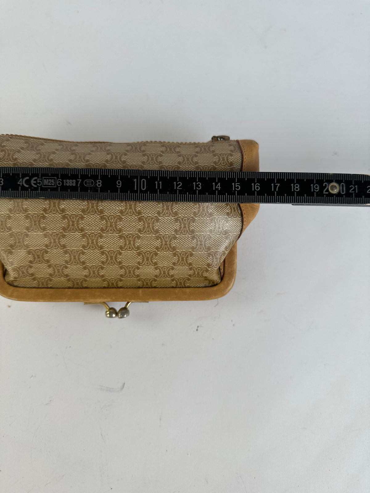 Vintage Celine Macadam Canvas Coin Purse Late 1970s Beige Tan