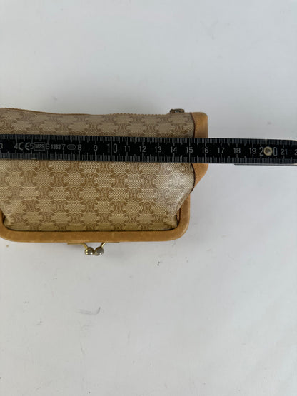 Vintage Celine Macadam Canvas Coin Purse Late 1970s Beige Tan