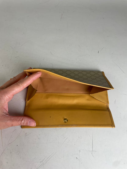 Vintage Celine Canvas Leather Trim Wallet Beige Orange Gold