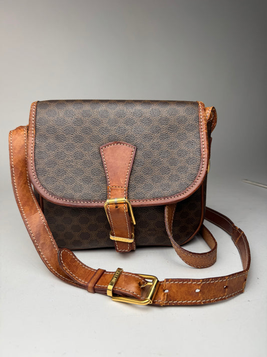 Sac bandoulière vintage en cuir Monogram Celine marron