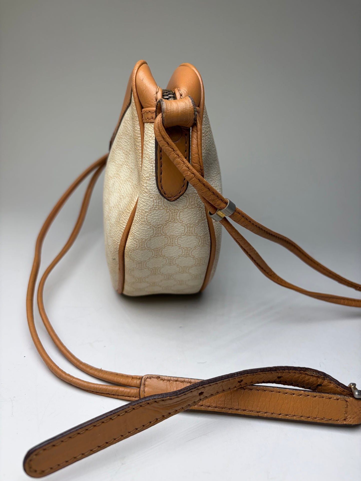 Vintage Celine Coated Canvas Shoulder Bag Cream Tan