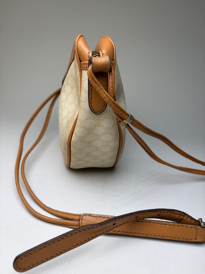 Vintage Celine Coated Canvas Shoulder Bag Cream Tan