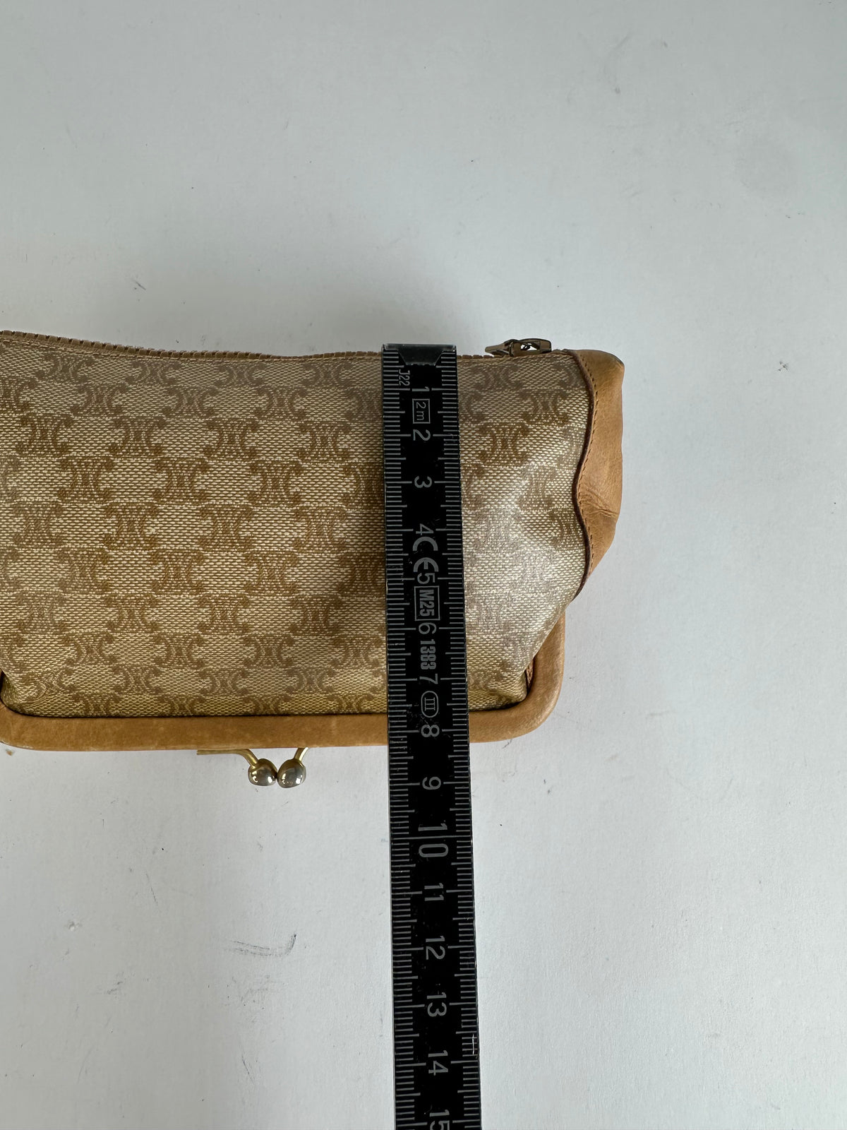 Vintage Celine Macadam Canvas Coin Purse Late 1970s Beige Tan