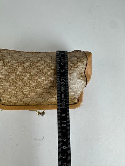 Vintage Celine Macadam Canvas Coin Purse Late 1970s Beige Tan