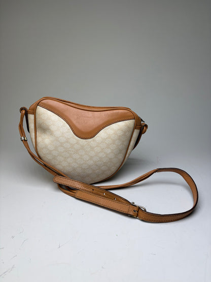 Vintage Celine Coated Canvas Shoulder Bag Cream Tan