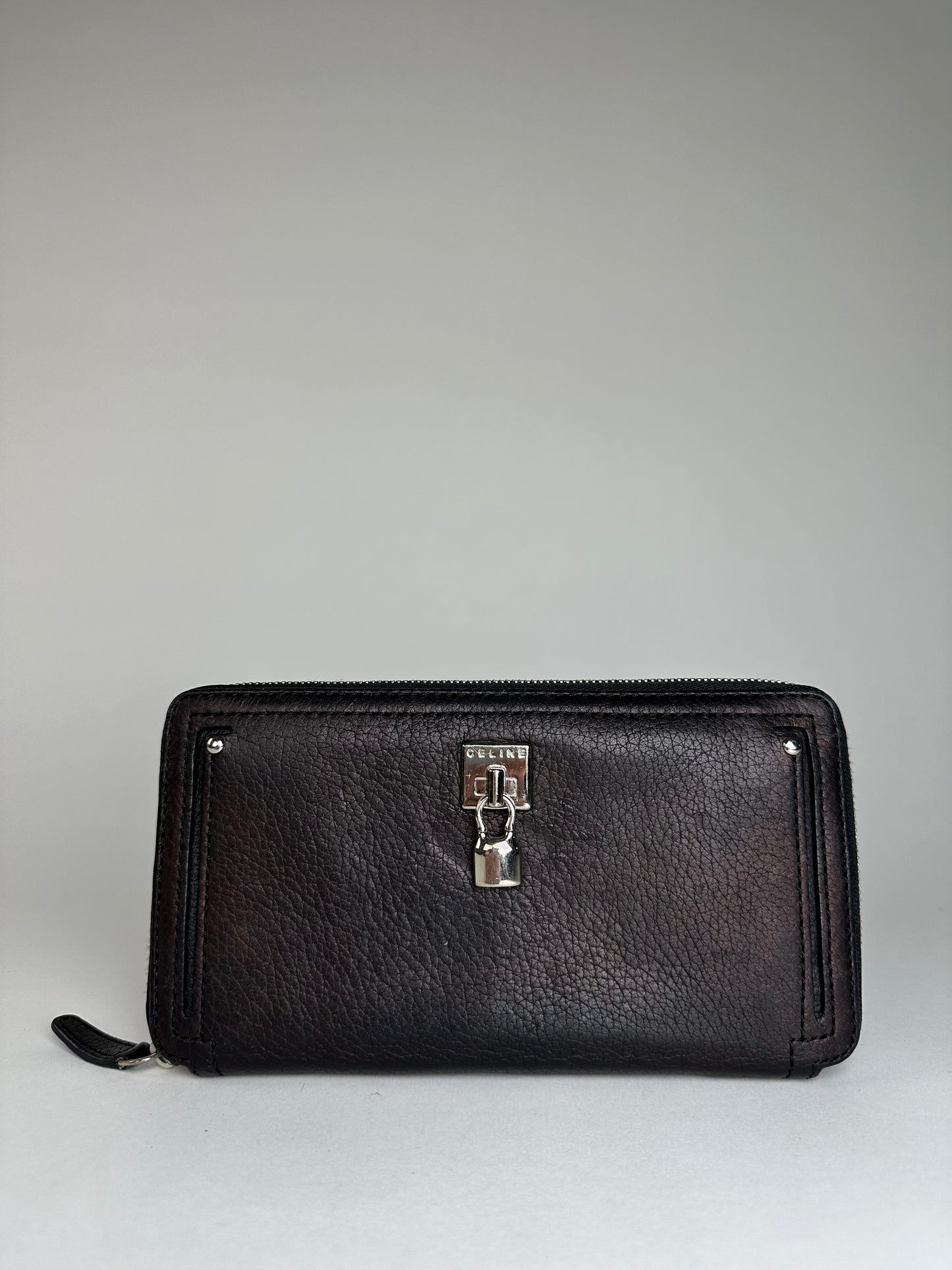 Vintage Celine Paris Locked Long Zippy Wallet Bronze