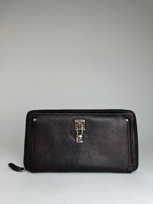 Vintage Celine Paris Locked Long Zippy Wallet Bronze
