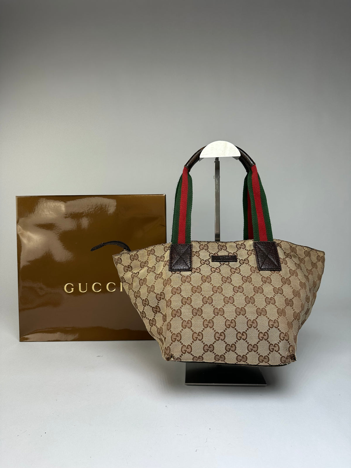 Vintage Gucci GG Supreme Structured Top-Handle Bag c. Late 2000s Beige Brown
