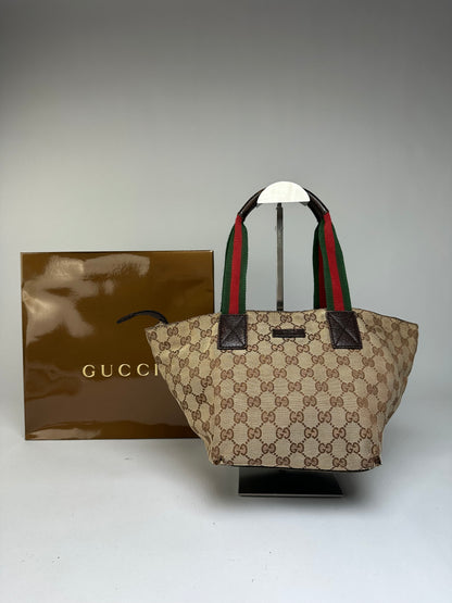 Vintage Gucci GG Supreme Structured Top-Handle Bag c. Late 2000s Beige Brown