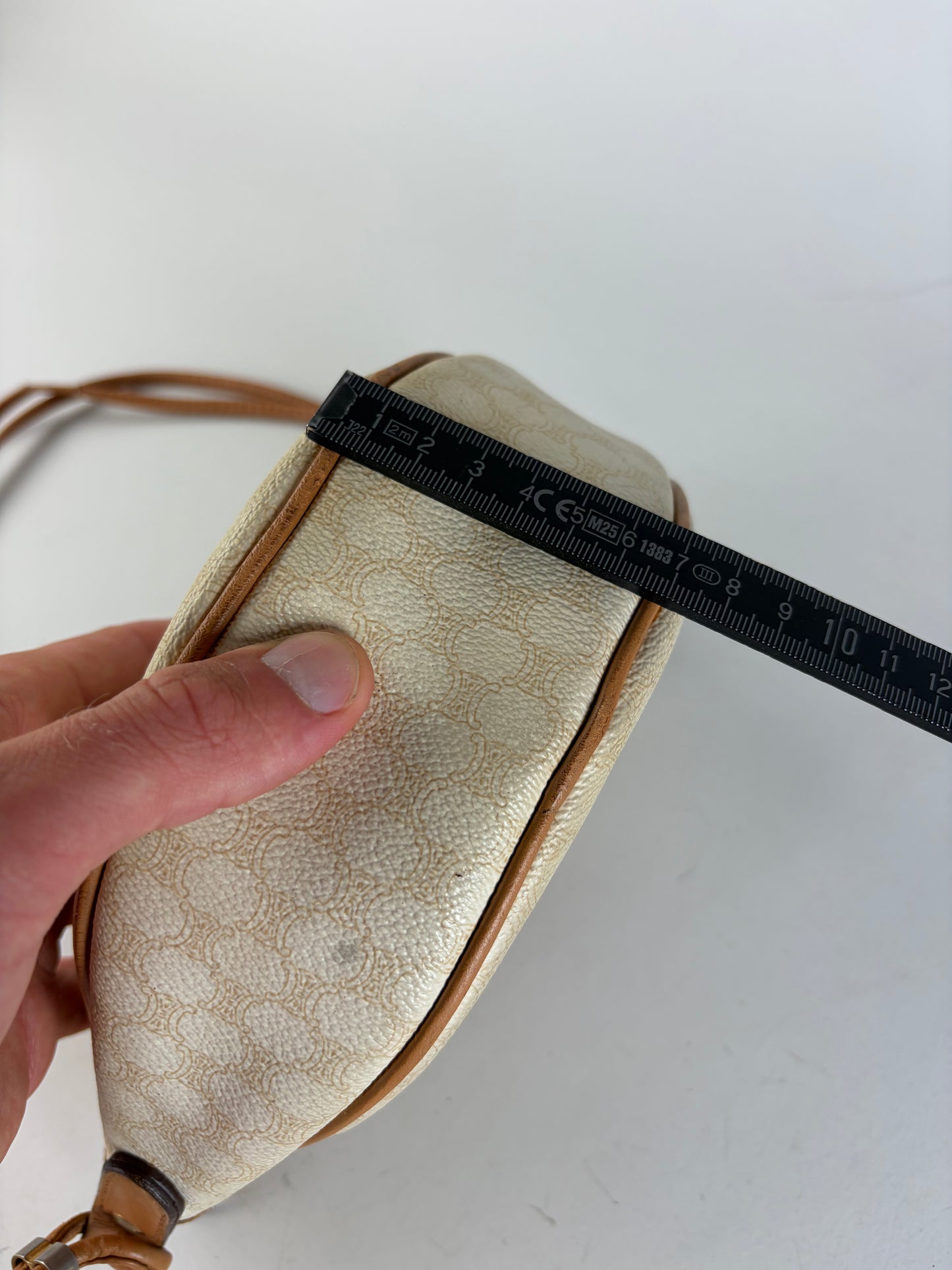 Vintage Celine Coated Canvas Shoulder Bag Cream Tan
