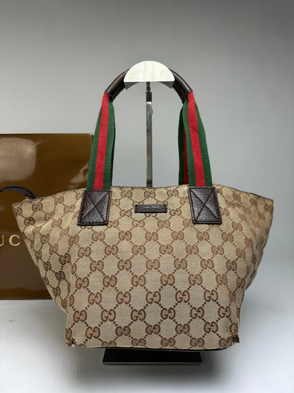 Vintage Gucci GG Supreme Structured Top-Handle Bag c. Late 2000s Beige Brown