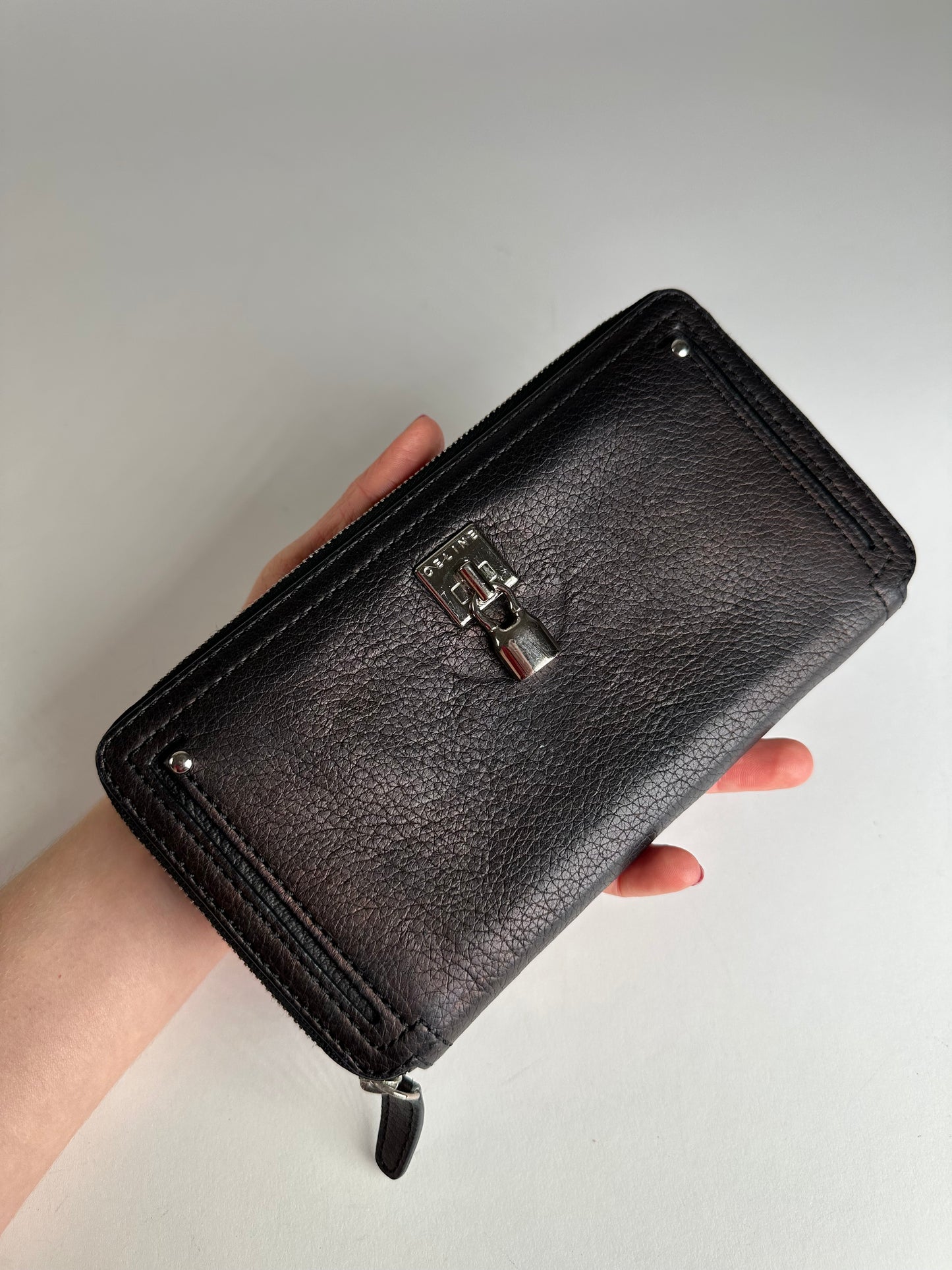 Vintage Celine Paris Locked Long Zippy Wallet Bronze