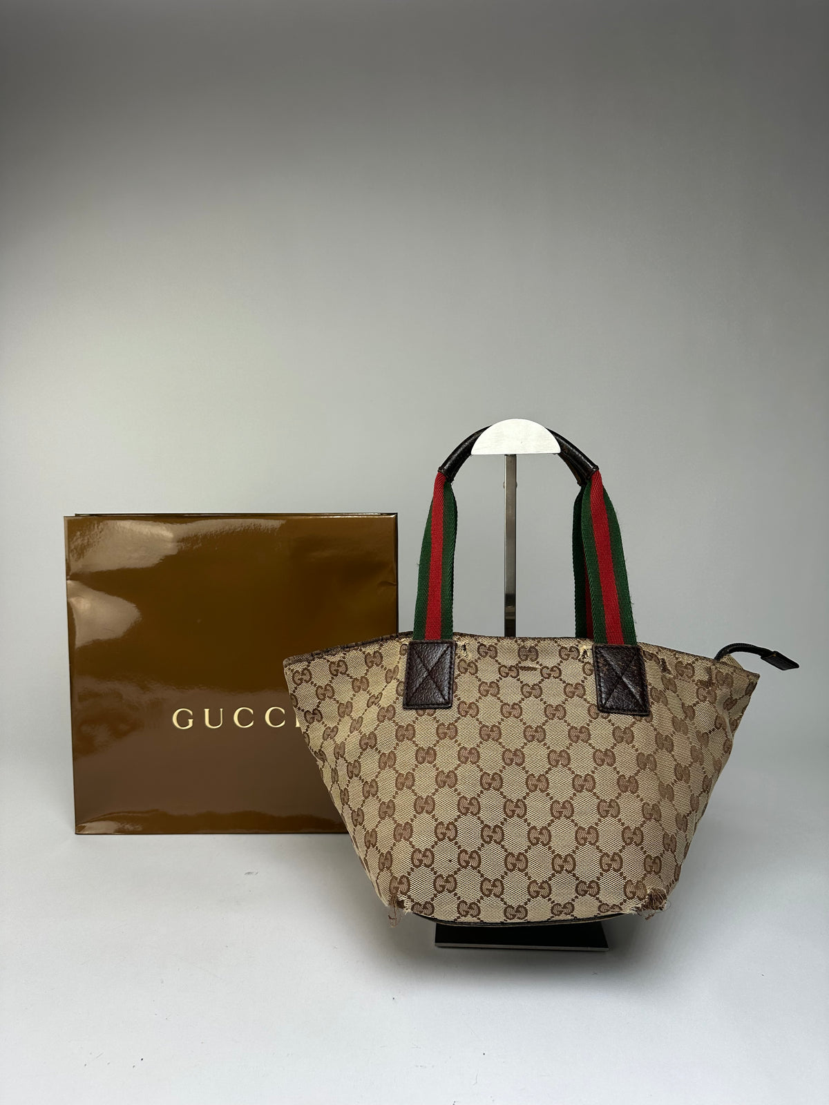 Vintage Gucci GG Supreme Structured Top-Handle Bag c. Late 2000s Beige Brown