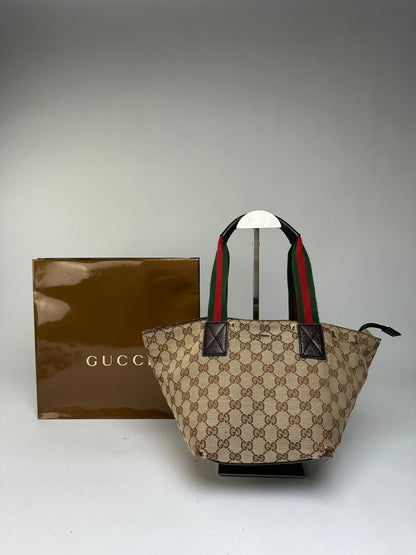 Vintage Gucci GG Supreme Structured Top-Handle Bag c. Late 2000s Beige Brown