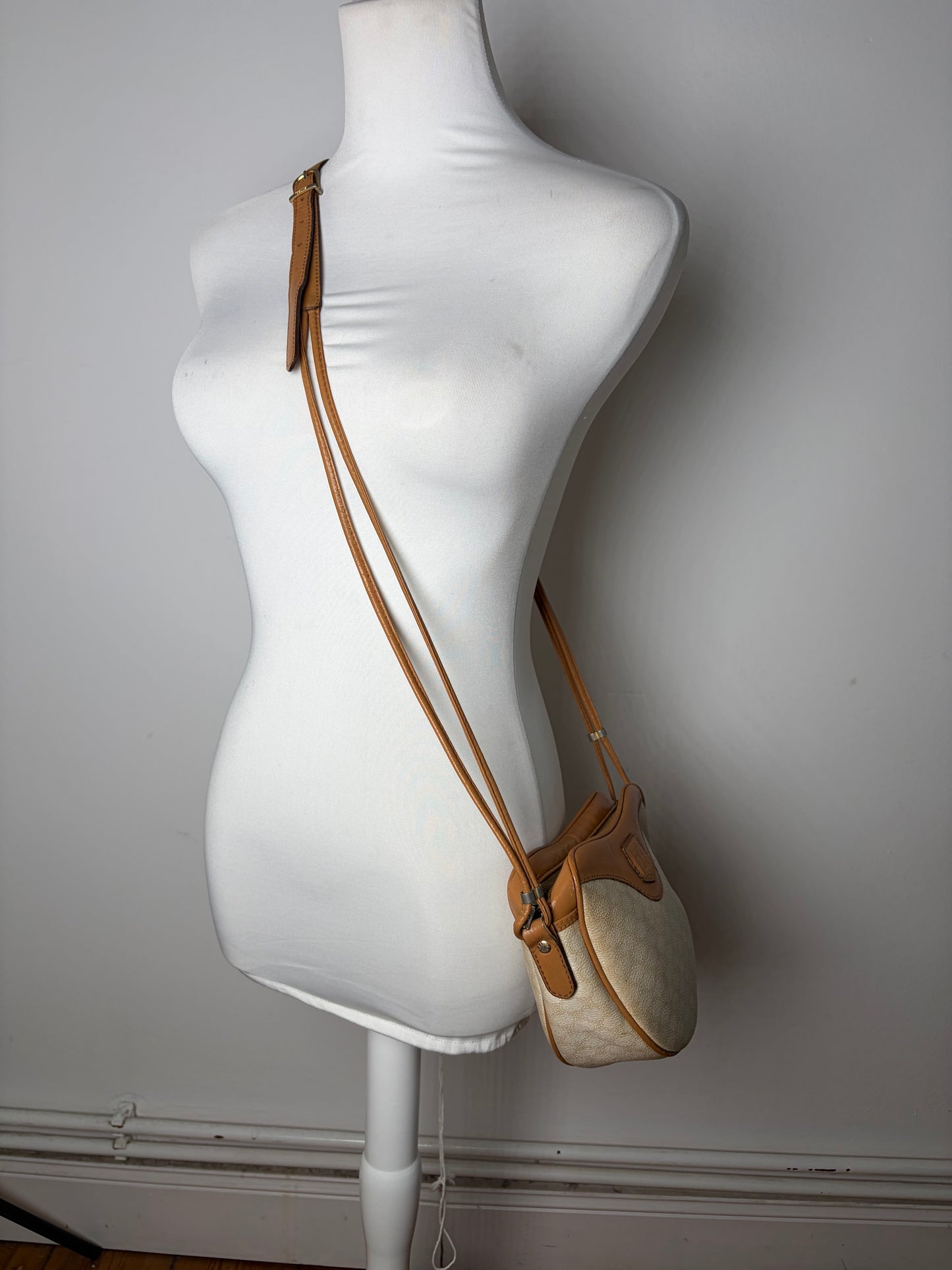Vintage Celine Coated Canvas Shoulder Bag Cream Tan