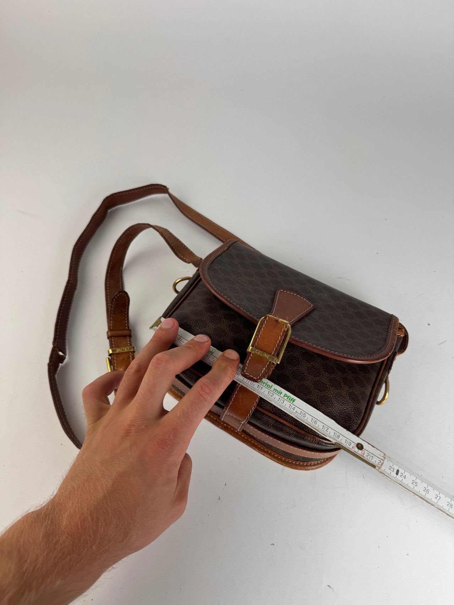 Sac bandoulière vintage en cuir Monogram Celine marron