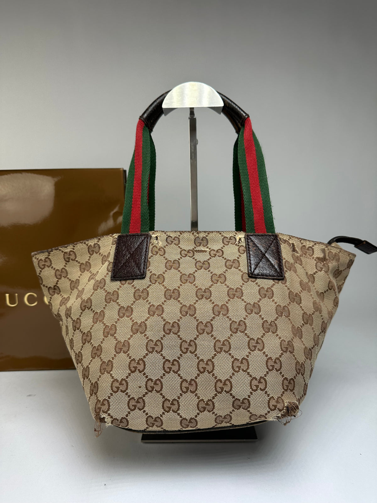 Vintage Gucci GG Supreme Structured Top-Handle Bag c. Late 2000s Beige Brown