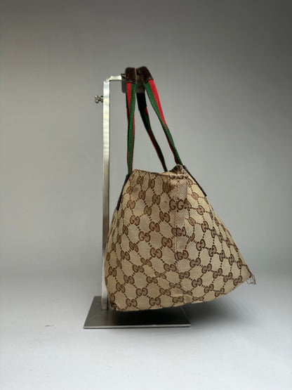 Vintage Gucci GG Supreme Structured Top-Handle Bag c. Late 2000s Beige Brown