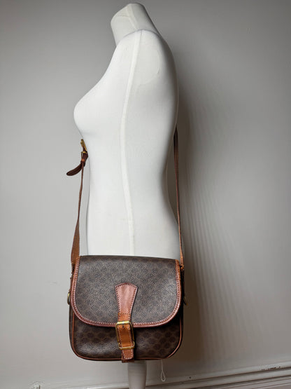 Sac bandoulière vintage en cuir Monogram Celine marron