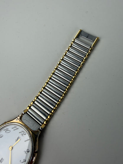 Vintage Yves Saint Laurent Bracelet Watch White Dial Gold Silver