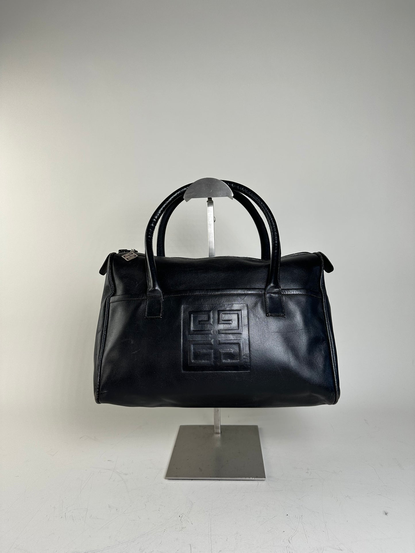 Vintage Givenchy Structured Leather Tote Black Silver