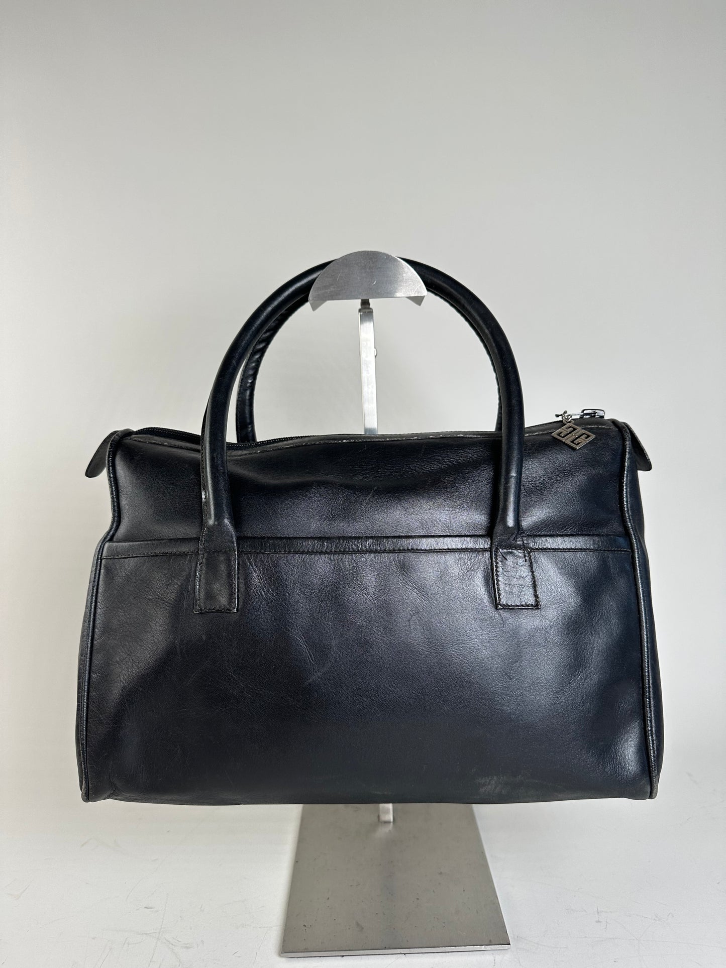 Vintage Givenchy Structured Leather Tote Black Silver