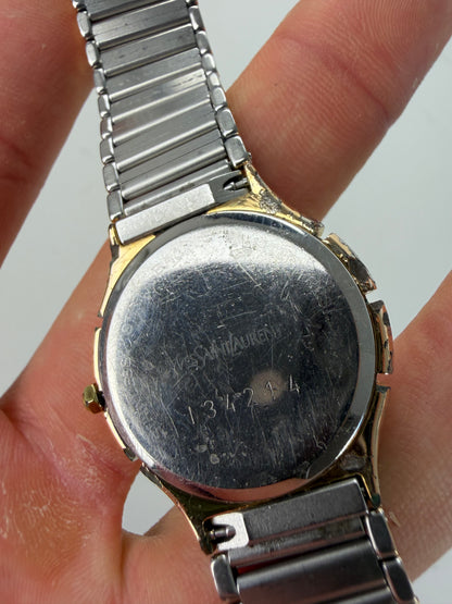 Vintage Yves Saint Laurent Bracelet Watch White Dial Gold Silver