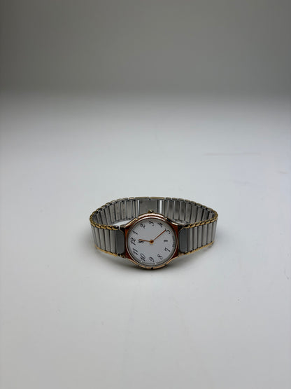 Vintage Yves Saint Laurent Bracelet Watch White Dial Gold Silver