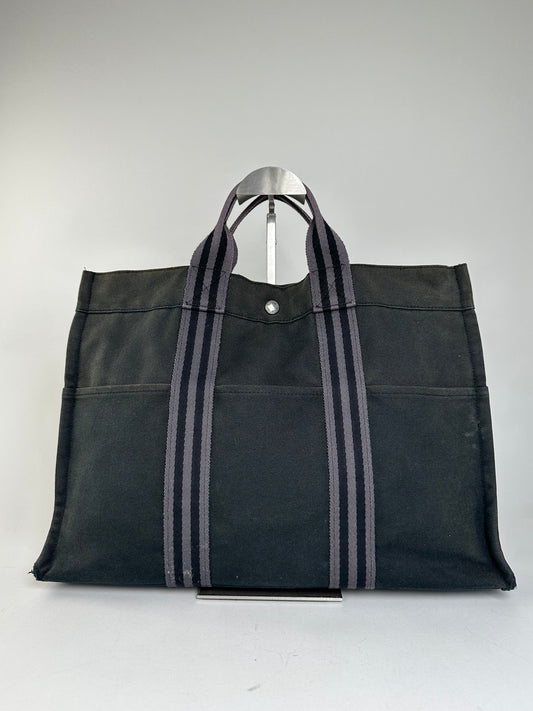 Vintage Hermes Cotton Tote Bag Black