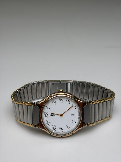 Vintage Yves Saint Laurent Bracelet Watch White Dial Gold Silver
