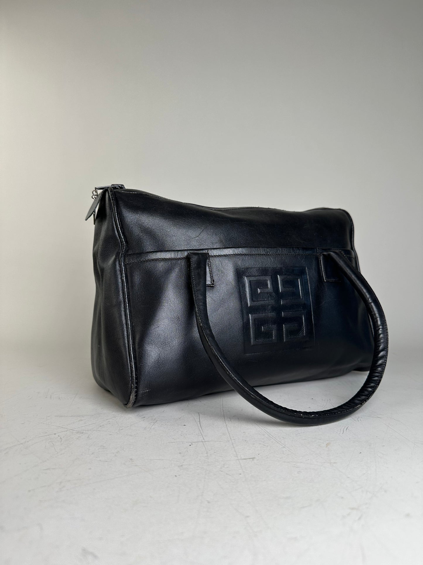 Vintage Givenchy Structured Leather Tote Black Silver
