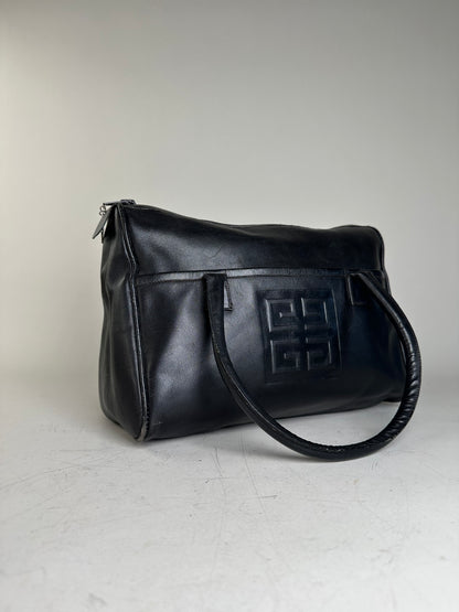 Vintage Givenchy Structured Leather Tote Black Silver