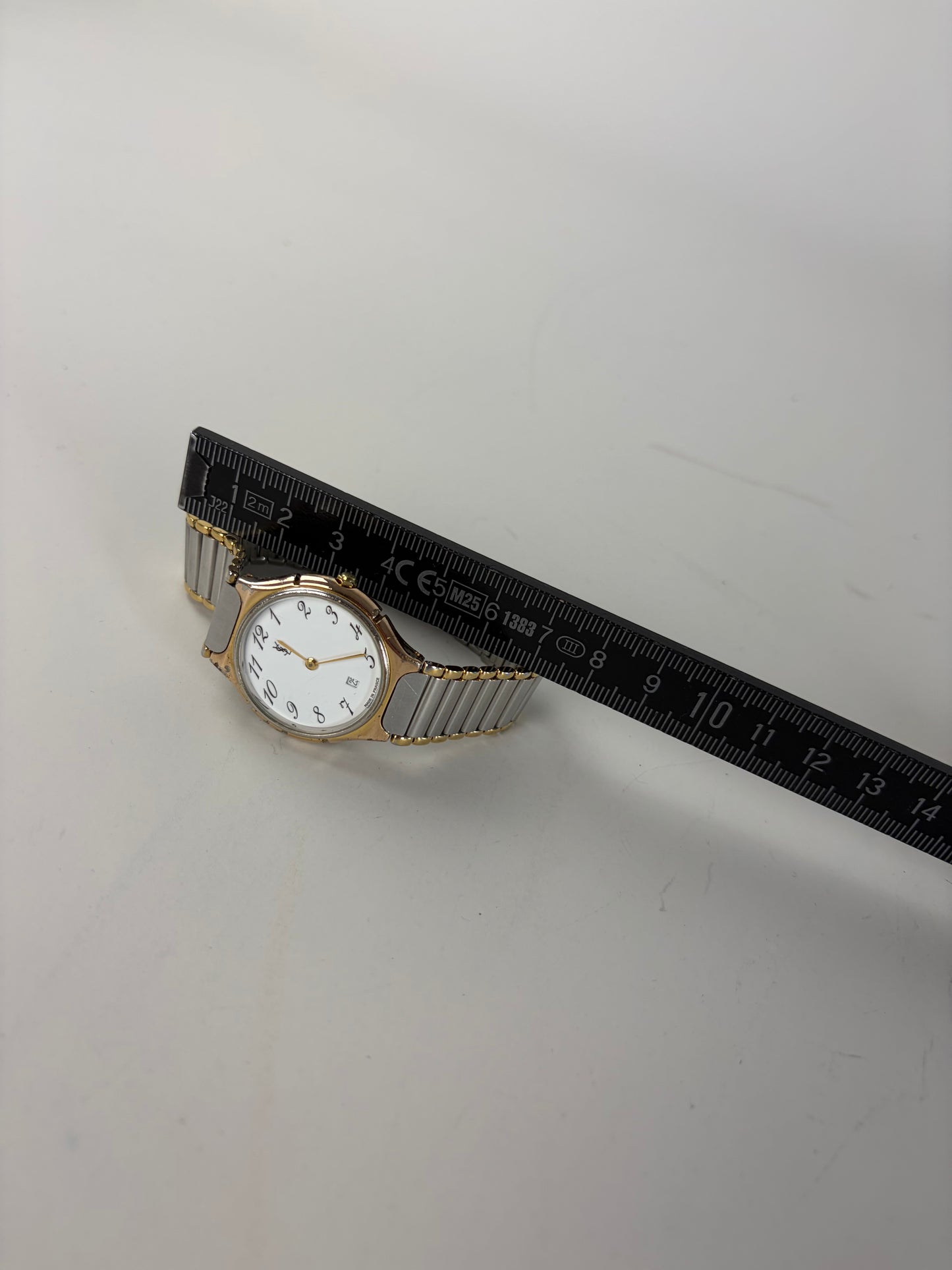 Vintage Yves Saint Laurent Bracelet Watch White Dial Gold Silver