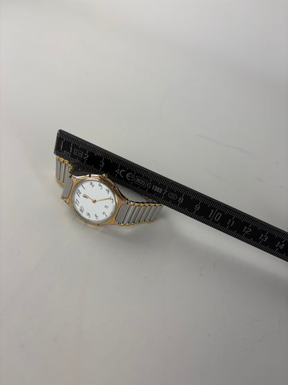 Vintage Yves Saint Laurent Bracelet Watch White Dial Gold Silver