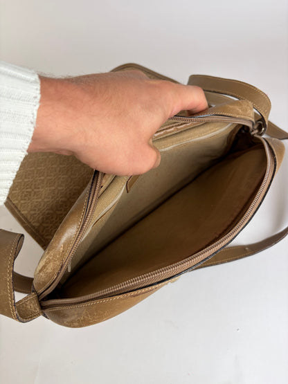 Vintage Loewe Anagram Jacquard Flap Crossbody Bag Late 1990s Tan Beige