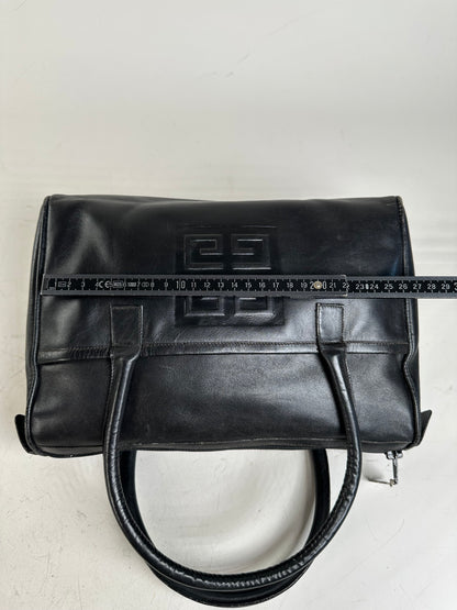 Vintage Givenchy Structured Leather Tote Black Silver