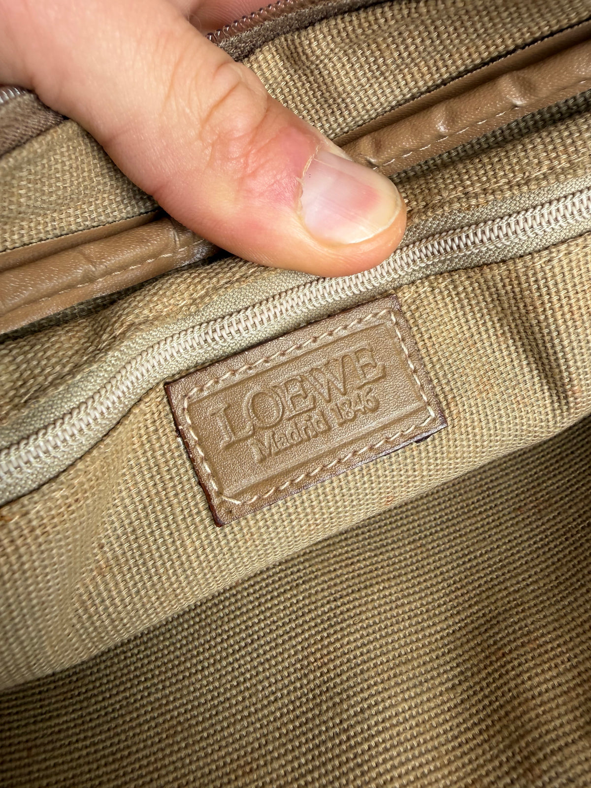 Vintage Loewe Anagram Jacquard Flap Crossbody Bag Late 1990s Tan Beige