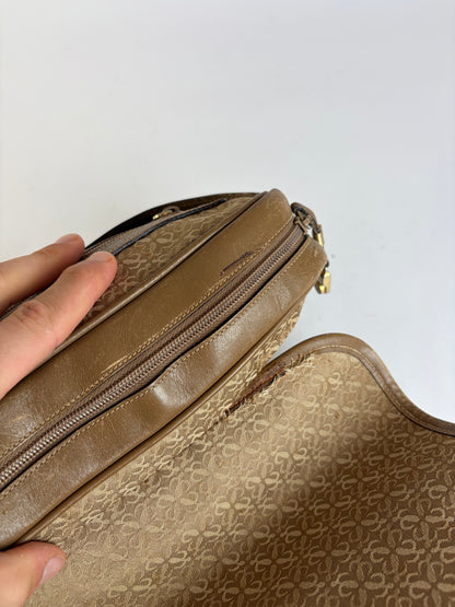 Vintage Loewe Anagram Jacquard Flap Crossbody Bag Late 1990s Tan Beige