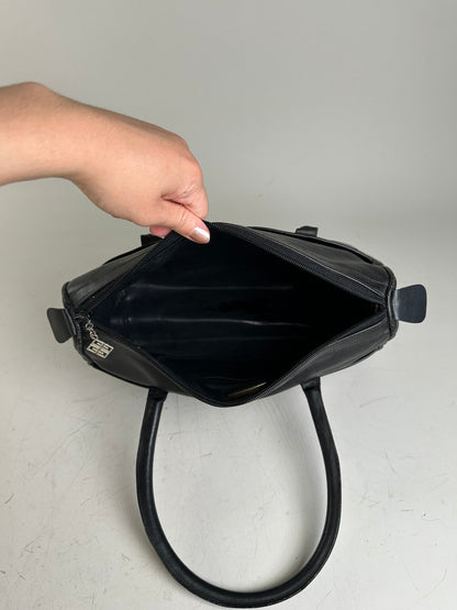 Vintage Givenchy Structured Leather Tote Black Silver