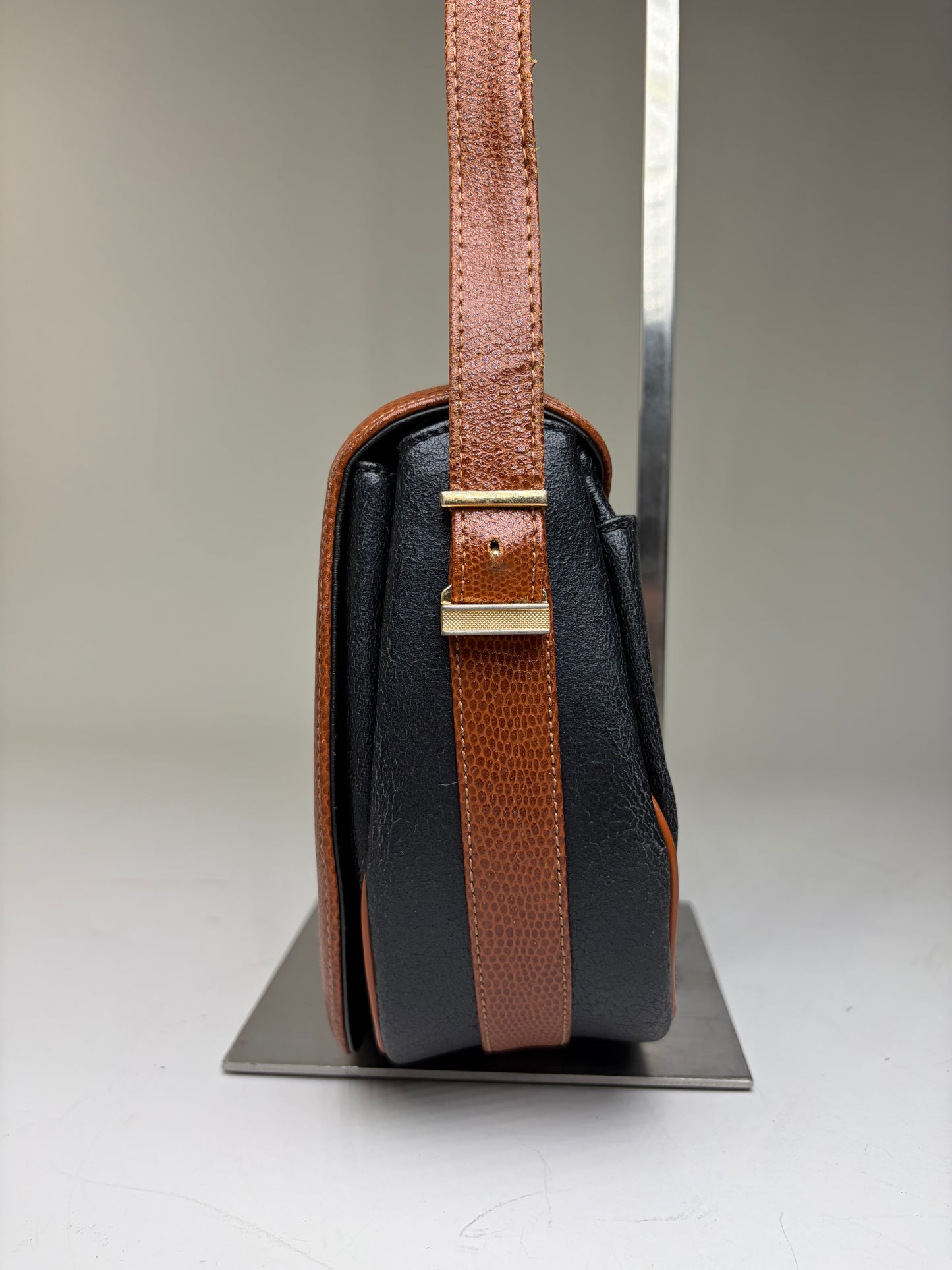 Vintage Givenchy Leather Flap Crossbody Bag Black Brown