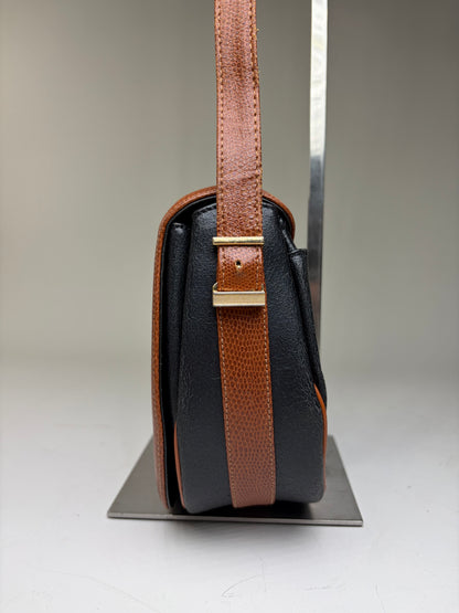 Vintage Givenchy Leather Flap Crossbody Bag Black Brown