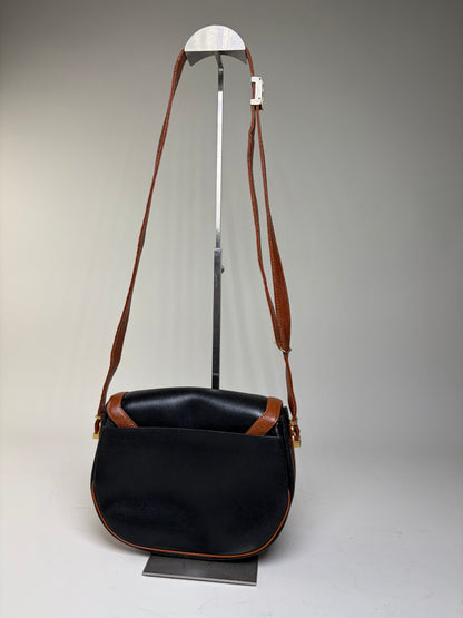 Vintage Givenchy Leather Flap Crossbody Bag Black Brown