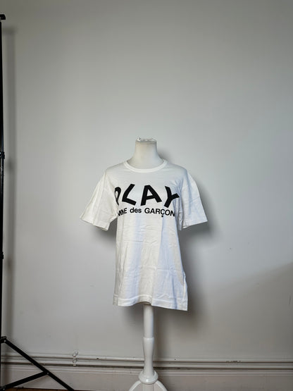 Vintage Comme des Garçons Logo Print T-Shirt White M