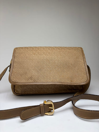 Vintage Loewe Anagram Jacquard Flap Crossbody Bag Late 1990s Tan Beige