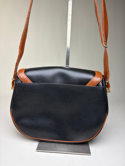 Vintage Givenchy Leather Flap Crossbody Bag Black Brown