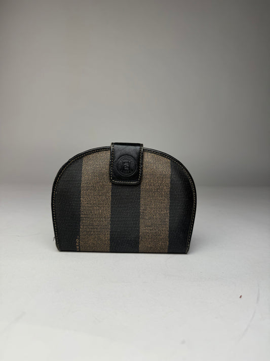 Vintage Fendi Roma Striped Leather Wallet Black Brown