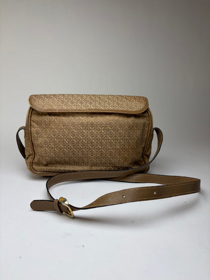 Vintage Loewe Anagram Jacquard Flap Crossbody Bag Late 1990s Tan Beige