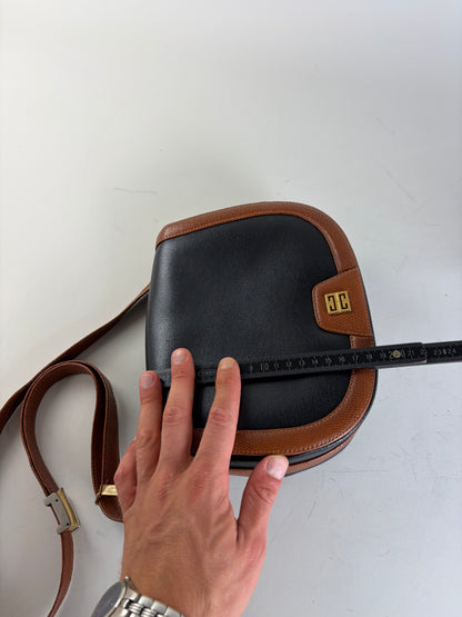 Vintage Givenchy Leather Flap Crossbody Bag Black Brown