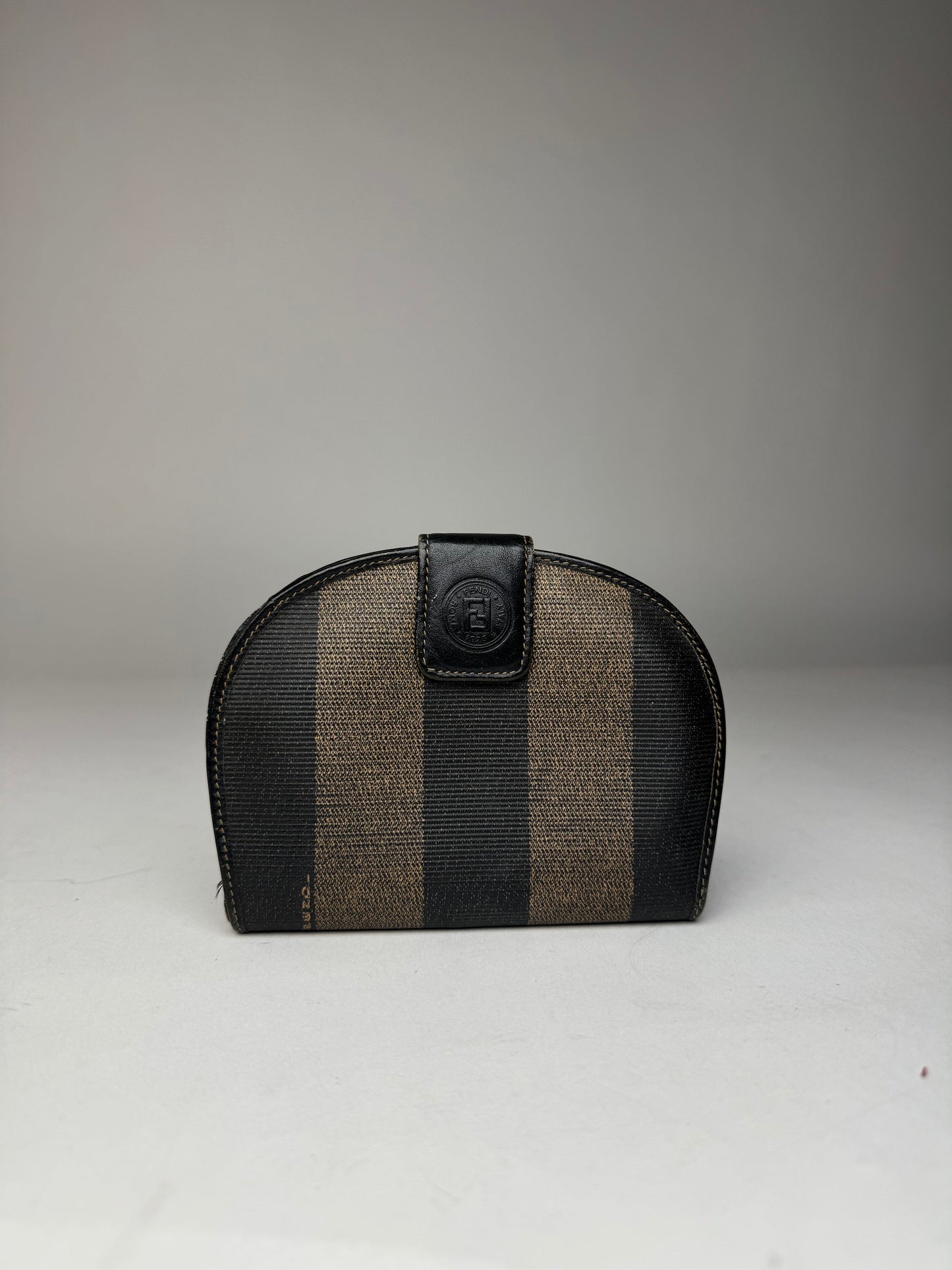 Vintage Fendi Roma Striped Leather Wallet Black Brown